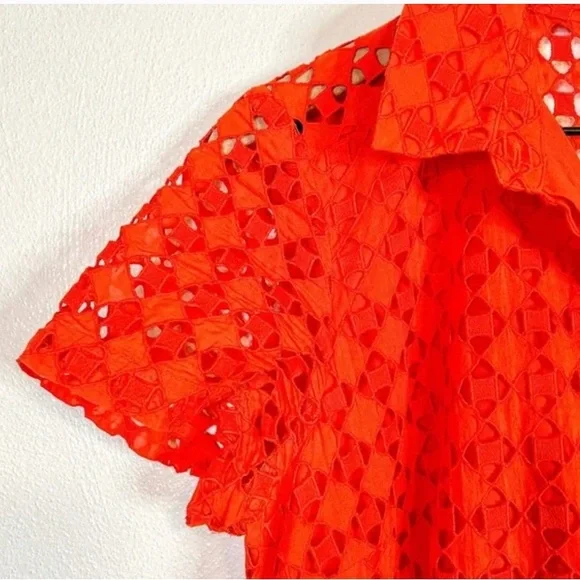 Ann Taylor Floral Eyelet Lace Shirt Dress Orange - Picture 5 of 9